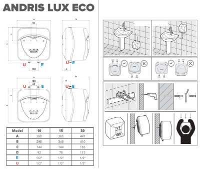 Picture of Water heater ANDRIS LUX ECO 15L, over sink SG