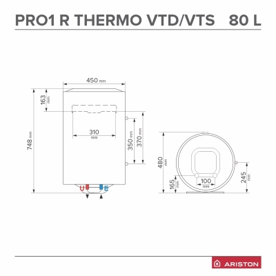 Изображение Комбинированный водонагреватель PRO R EVO 80L (лев