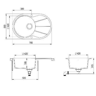 Изображение Раковина гранитная 780x500 Silica