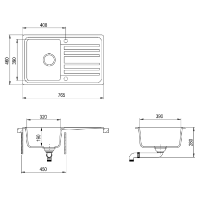 Изображение Раковина гранитная 460x765 Silica AUT.