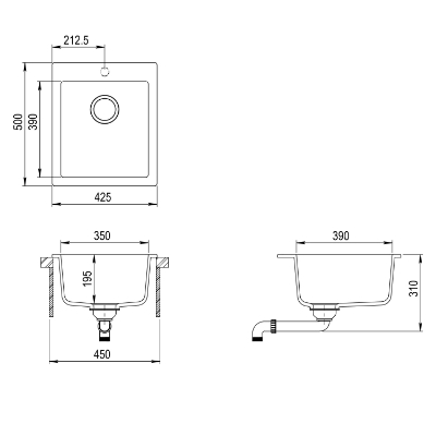 Изображение Раковина гранитная 425x500 ALUMETALIC