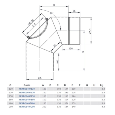 Picture of Chimney reducer pipe elbow  D200/90