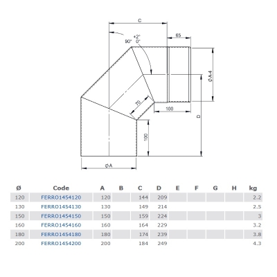 Picture of Chimney pipe elbow D130/90