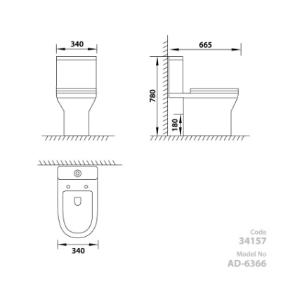 Attēls Tualetes pods VENTO Eland ar horizonālo izvādu, 3/6l, ar PP Soft Close vāku, ūdens padeve no apakšas