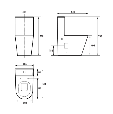 Attēls Tualetes pods VENTO Ulsberg  bez apmales ar horizonālo izvādu, 3/6l, ar duroplast Soft Close vāku, ūdens padeve no apakšas