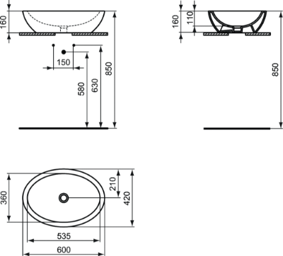 Изображение Раковина STRADA O IdealStandard 60X40 черная матовая