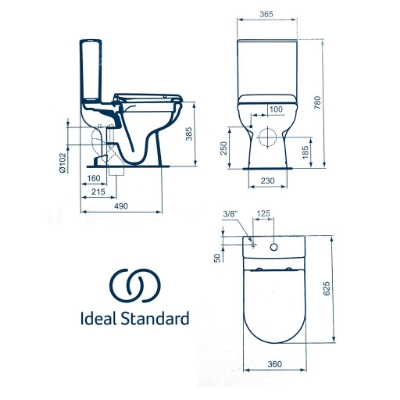 Изображение Унитаз IDEAL STANDARD Exacto , безободковый, подача воды снизу, 4/2.5l с крышкой Soft Close