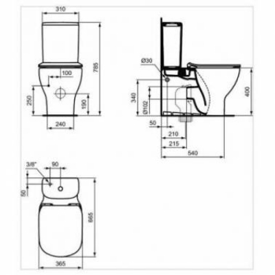 Изображение Унитаз IDEAL STANDARD Tesi Aquablade, подача воды снизу, 6/3l с крышкой Soft Close