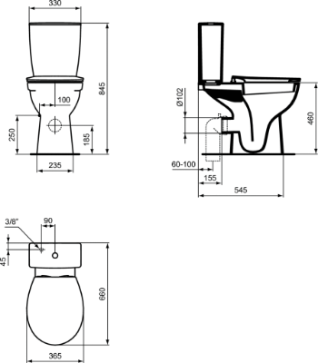 Picture of WC IDEAL STANDARD EUROVIT+, side inlet, 4.5/3l, with Soft Close lid, special