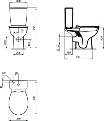 Изображение Унитаз IDEAL STANDARD Eurovit, подача воды снизу,  горизонтальный выпуск, с крышкой Soft Close