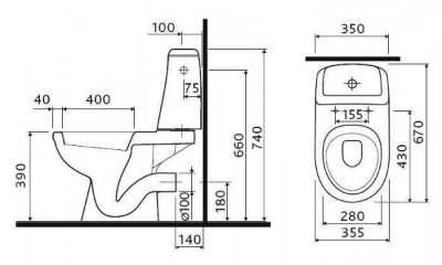 Picture of WC KOLO SOLO horizontal outlet bottom inlet, PP seat