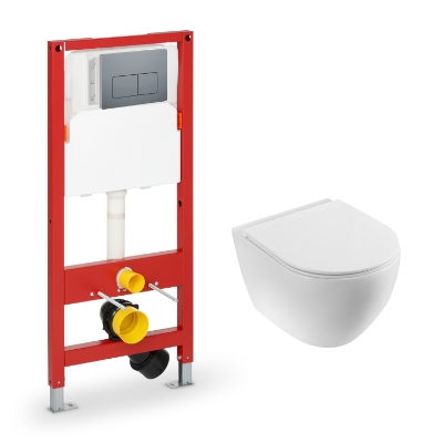 Picture of Installation VENTO 5 in 1 set - Hugge toilet with SC seat white, built-in frame 500X165mm, h=1125mm, chrome button, fasteners, gasket