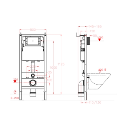 Изображение Встраиваемая рама для подвесного унитаза Vento   500X165mm, h=1125 mm