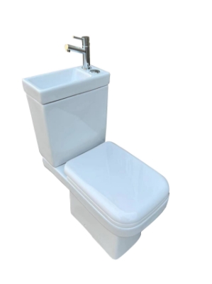 Picture of WC set 3in1 Econom (WC bowl with horizontal outlet, 3/6l, with PP Soft Close seat, tank with integrated washbasin, mixer),  side inlet