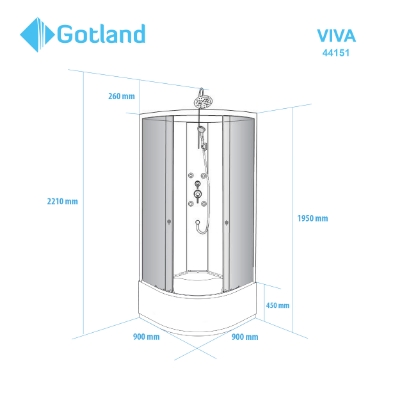 Picture of Shower cabin GOTLAND VIVA 90*90*195cm , massage, high tray