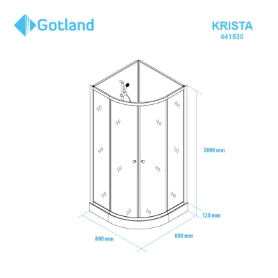 Attēls Dušas kabīne GOTLAND Kriasta 80*80*200cm , baltā aizmugure, caurspīdīgie stikli, melnais profils, seklais paliktnis 12cm, bez jumta