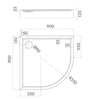 Picture of Shower tray VENTO Black 90X90x12, R55