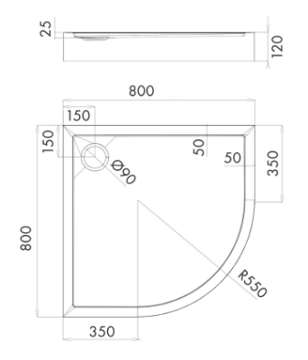 Picture of Shower tray VENTO Black  80X80x12, R55