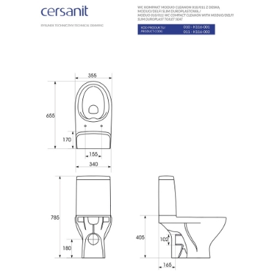 Изображение Унитаз  CERSANIT Moduo  651 CLEAN ON 3/5l с крышкой  duroplast SC EO