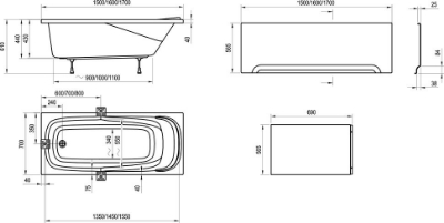 Изображение Ванна акриловая прямоугольная VANDA II 170X70, белая