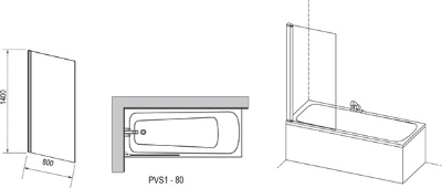 Picture of Bathtub Screen PVS1-80 (Alubright gloss+transparent)