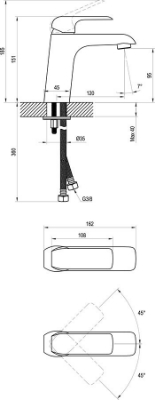 Изображение FLAT 150 ММ Смеситель для умывальника без донного клапана