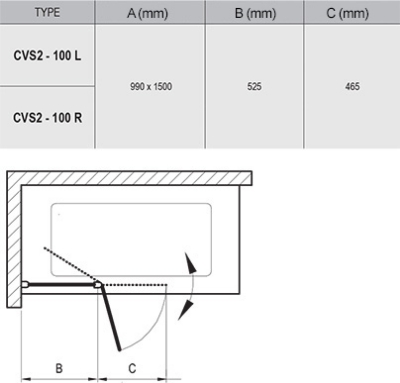 Picture of CVS2-100 L Bathtub Screen (Movable two-part bathtub screen. Alubright gloss+transparent)