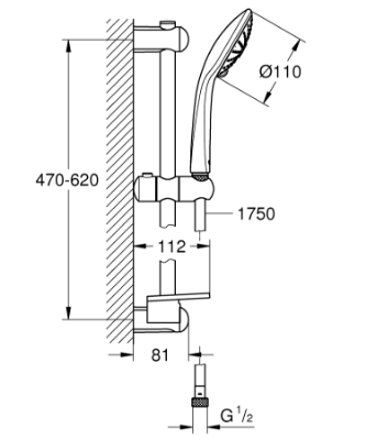 Picture of Shower set Euphoria 110 Massage III, 3 modes, with shower rod 600 mm and shelf, chrome