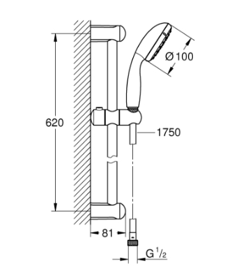 Picture of Shower set Tempesta 100 I, 1 mode, with shower rod 600 mm, chrome