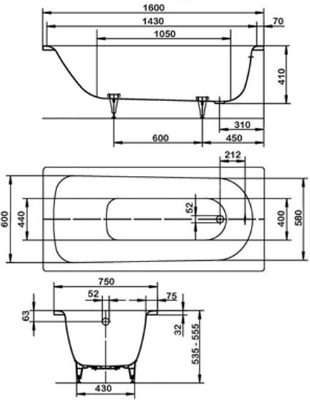 Изображение Ванна Saniform Plus, 1600x750 мм, белая стальная