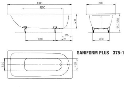 Изображение Ванна Saniform Plus, 1800x800 мм, белая стальная