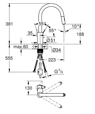 Picture of Kitchen sink mixer with retractable shower Eurosmart Cosmo