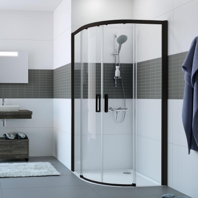 Picture of Shower enclosure Huppe Classics 2, 900x900 mm, h=2000, r=550, black edition / transparent glass AP