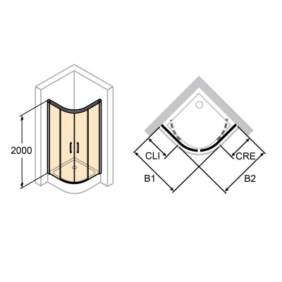 Picture of Shower enclosure Huppe Classics 2, 900x900 mm, h=2000, r=550, black edition / transparent glass AP