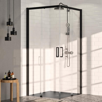 Picture of Shower enclosure Huppe Classics 2, 900x900 mm, h=2000, black edition / transparent glass AP