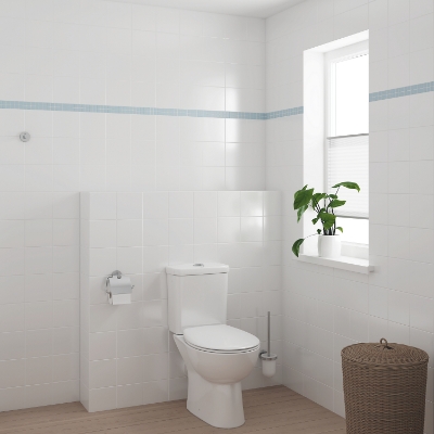 Picture of WC BauCeramic Rimless 350*600 mm horiz.out., white with seat cover QR/SC