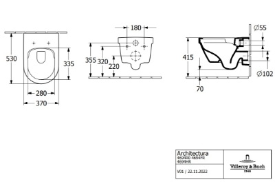 Изображение Подвесной унитаз Architectura Oval Rimless, с сиденьем QR/SC, 370x530 mm, белый