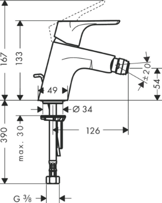 Picture of Focus Single lever bidet mixer with pop-up waste set