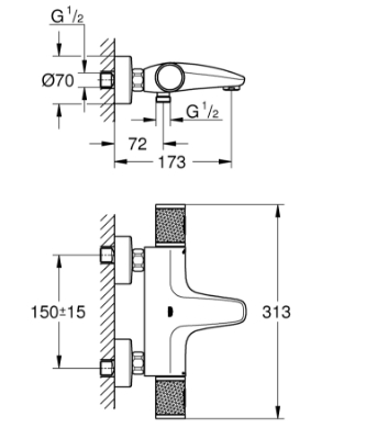 Picture of Grohtherm 1000 Performance Thermostatic bath/shower mixer 1/2″