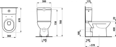 Изображение Унитаз Pro Classic, 360x670 mm, с сиденьем Slim SC, горизонтальный выпуск, подвод воды сбоку, белый