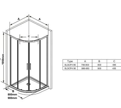 Изображение Комплект № 4 - BLSCP4 80x80, с поддоном, сифоном, хромированный профиль, прозрачное стекло