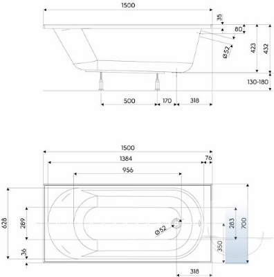 Изображение Ванна OPAL PLUS 150x70, с ножками