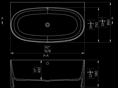 Attēls Akmens masas vanna Nova 1578x860x580mm, balta