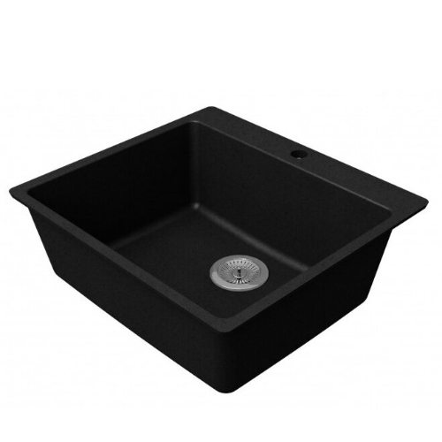 Picture of Cast marble rectangular sink ALBA with comfortable and deep bowl. With hole for mixer, 585x530, coal