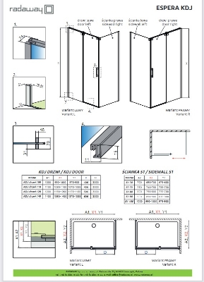 Attēls Dušas stūris Radaway Espera KDJ 100x80, h-2000 mm, hromēts profils, matēts stikls, kreisā puse