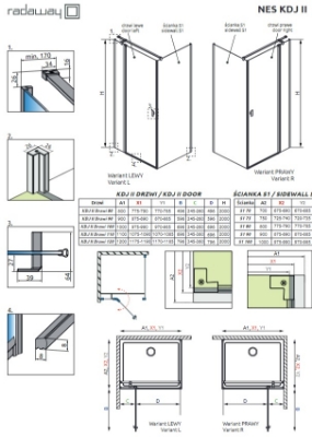 Picture of Shower enclosure Nes KDJ II 90x90, h-2000, chrome profile, transparent glass 6 mm, right side