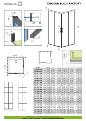 Picture of Shower enclosure Idea Black KDD 90x90, h-2005 mm, black profile, transparent glass