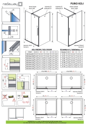 Picture of Shower enclosure Furo KDJ 90x90, h-2000, chrome profile, transparent glass, right side