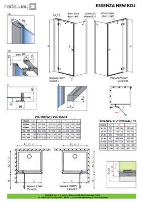 Attēls Dušas stūris Radaway Essenza New KDJ 110X90, hromēts profils, caurspīdīgs stikls, labā puse