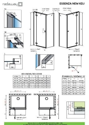 Attēls Dušas stūris Radaway Essenza New KDJ 90x90, h-2000, hromēts profils, caurspīdīgs stikls, labā puse